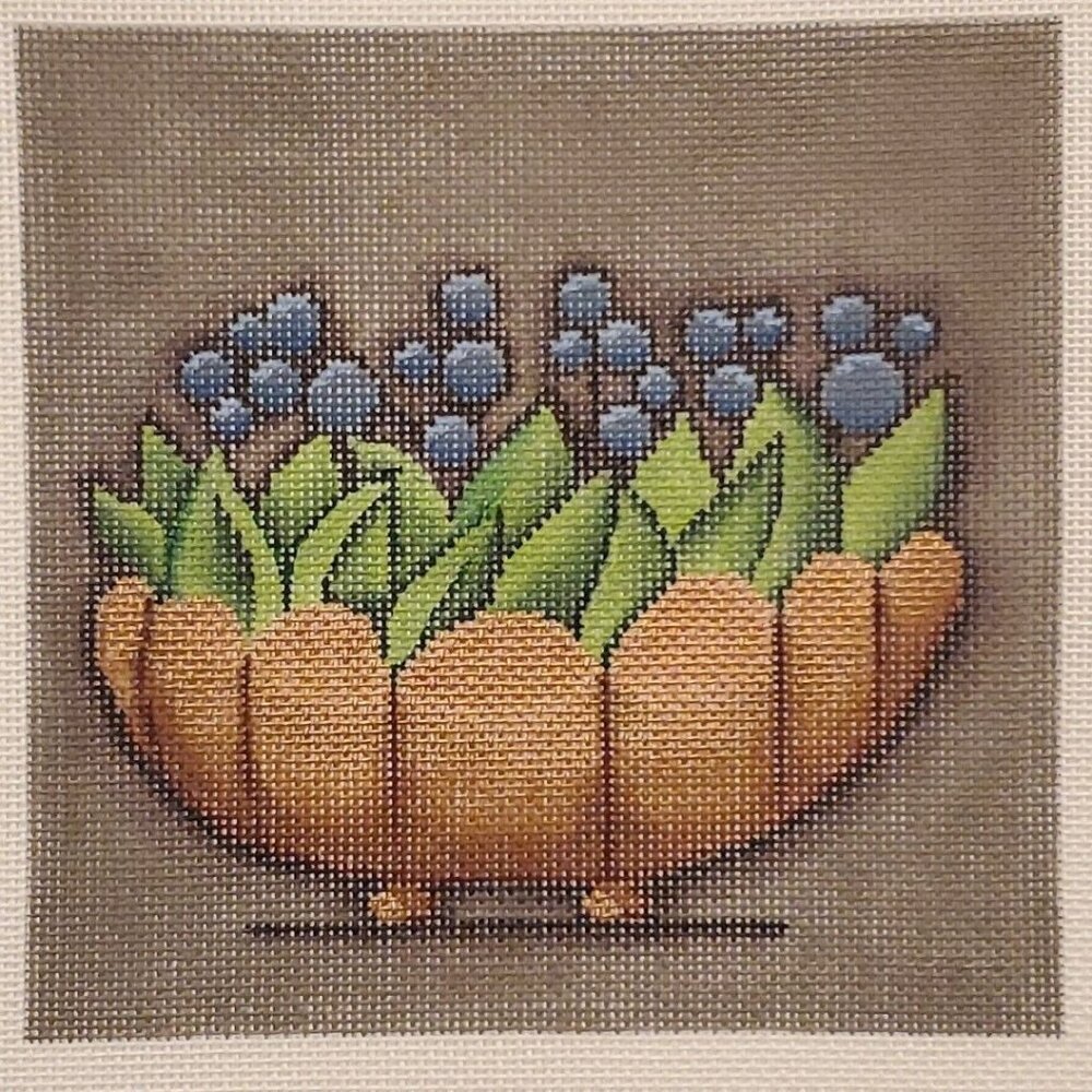 Patty Paints Blue Berries In Copper Pot Needlepoint Canvas 18 ct Blueberries